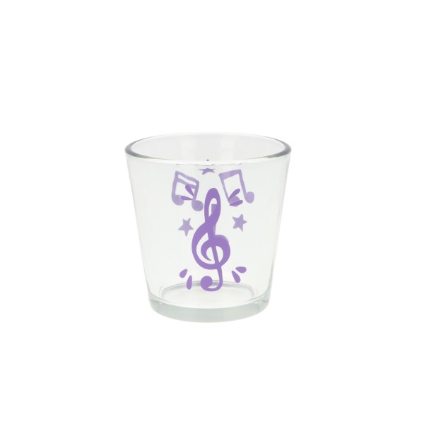 Teelichtglas mit Violinschlüssel, Noten und Sterne - lavendel