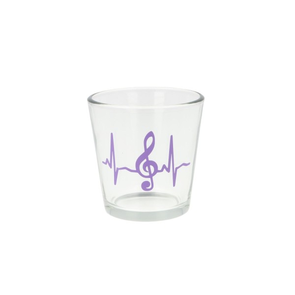 Teelichtglas mit Herzschlag und Violinschlüssel - lavendel
