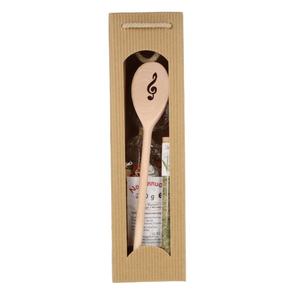 Geschenkset mit Kochlöffel, Notennudeln und Pesto - Motiv: Violinschlüssel