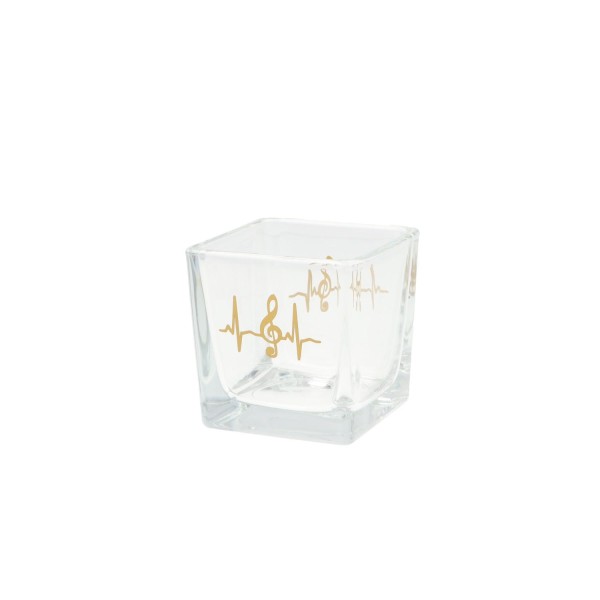 Teelichtglas mit Herzschlag und Violinschlüssel - gold