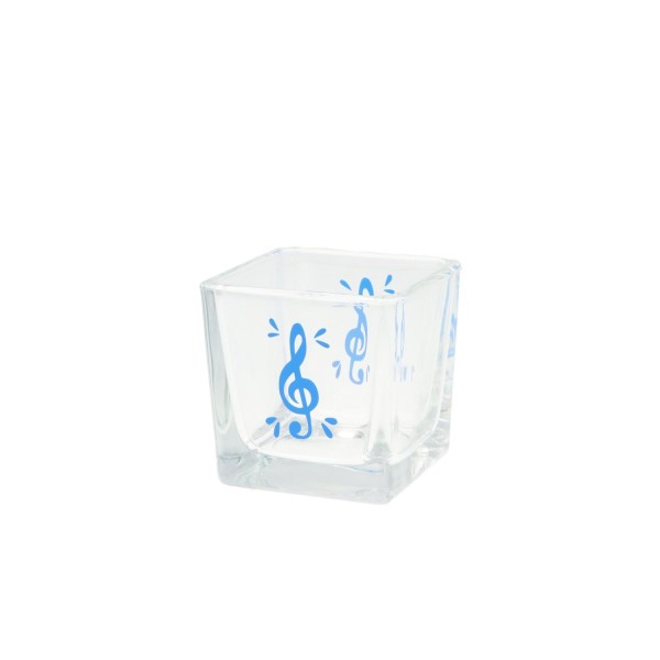 Teelichtglas mit Violinschlüssel - azurblau