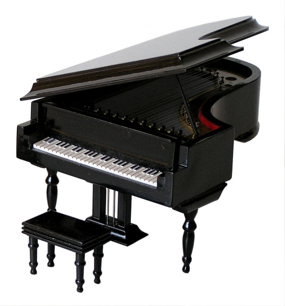 HP016 Miniatur Puppenstuben Klavier Flügel mit Hocker Holz Dekofigur 