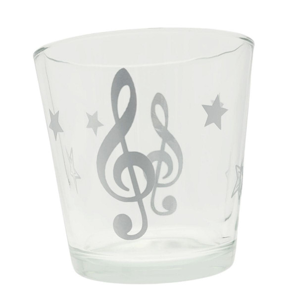 Teelichtglas mit Violinschlüssel und Sternen -silber