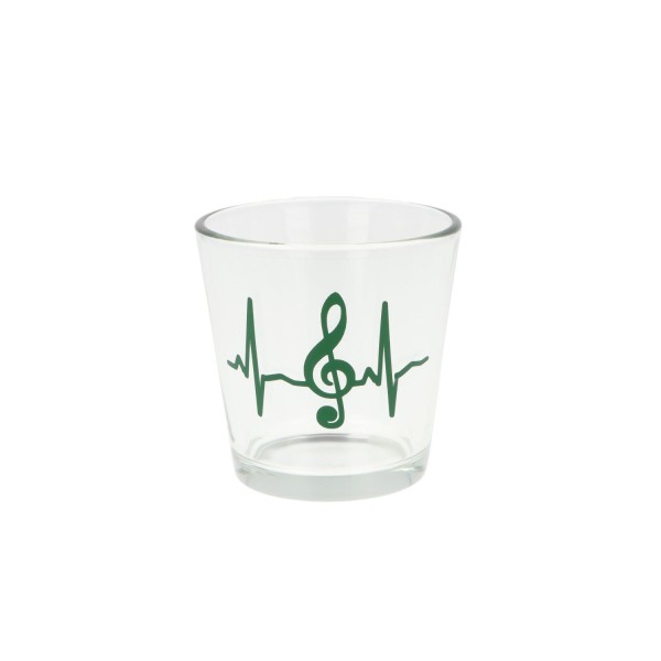 Teelichtglas mit Herzschlag und Violinschlüssel - dunkelgrün