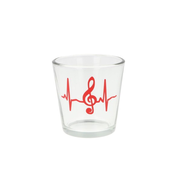 Teelichtglas mit Herzschlag und Violinschlüssel - rot