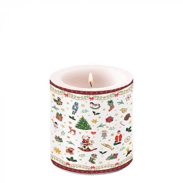 Kerze "Ornaments all over red"