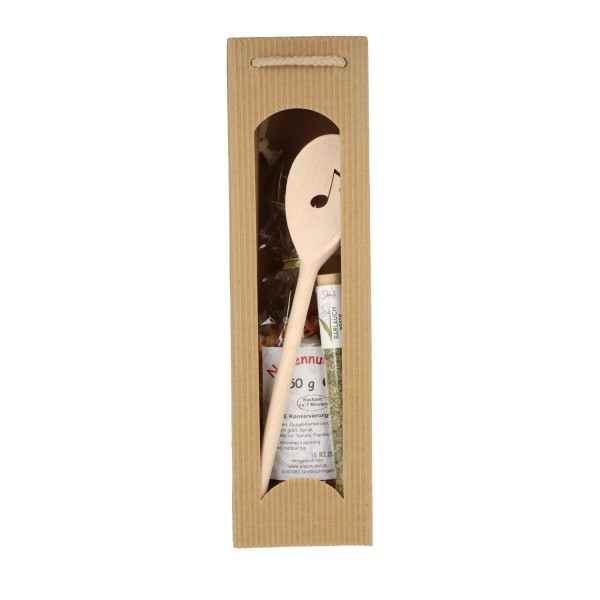 Geschenkset mit Kochlöffel, Notennudeln und Pesto - Motiv: Achtelnote