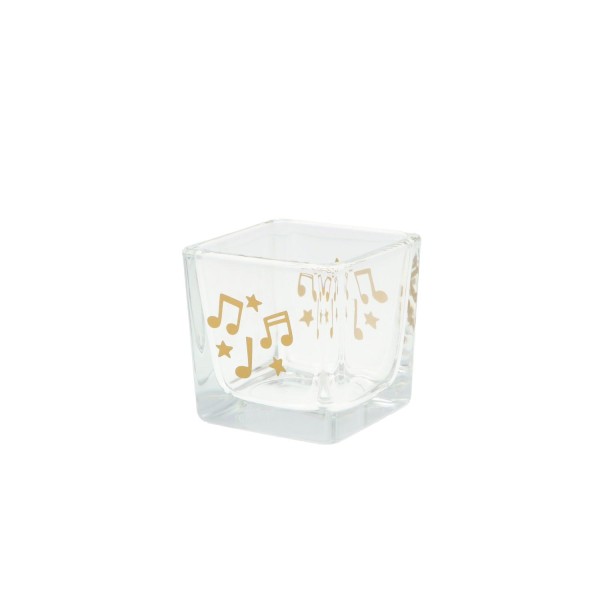 Teelichtglas mit Noten u. Sternen - gold