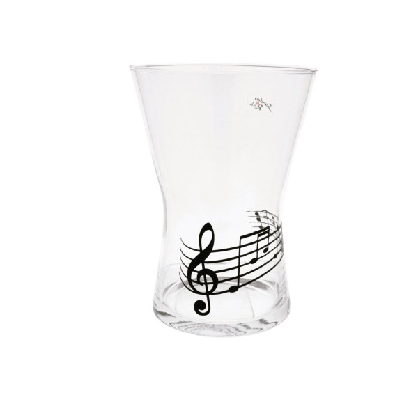 Glas-Vase mit Violinschlüssel und Notenlinie