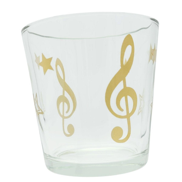 Teelichtglas mit Violinschlüssel und Sternen - gold