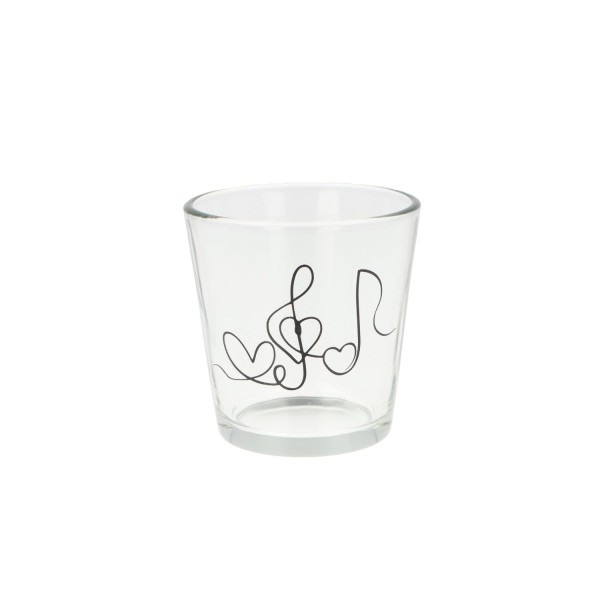 Teelichtglas mit Linie aus Herz, Violinschlüssel und Note - schwarz