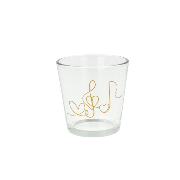 Teelichtglas mit Linie aus Herz, Violinschlüssel und Note - gold