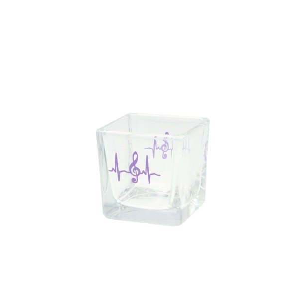 Teelichtglas mit Herzschlag und Violinschlüssel - lavendel