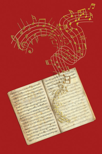 Kunstkarte "Buch mit goldenen Notenlinien"