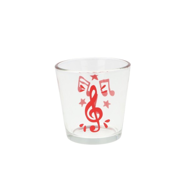 Teelichtglas mit Violinschlüssel, Noten und Sterne - rot